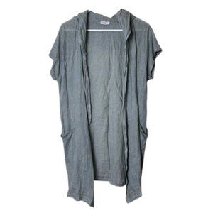 Suzy D london gray mixed media linen hoodie vest womens M Italy